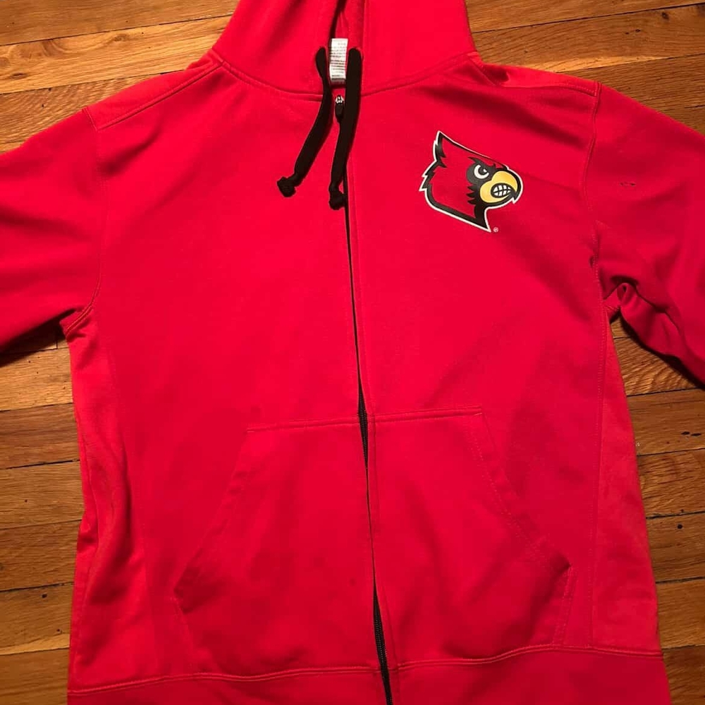 Red Zip-Up Hoodie with Cardinal Logo Size L